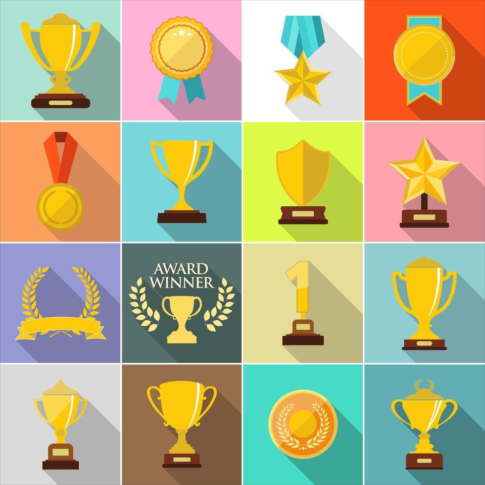 Sports trophies and awards in flat design style vector illustration