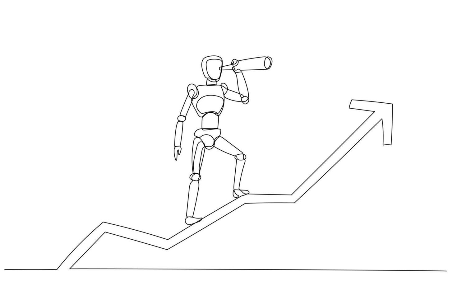 Drawing of Vector Robot chatbot,AI in science and business to see future standing on top of rising arrow