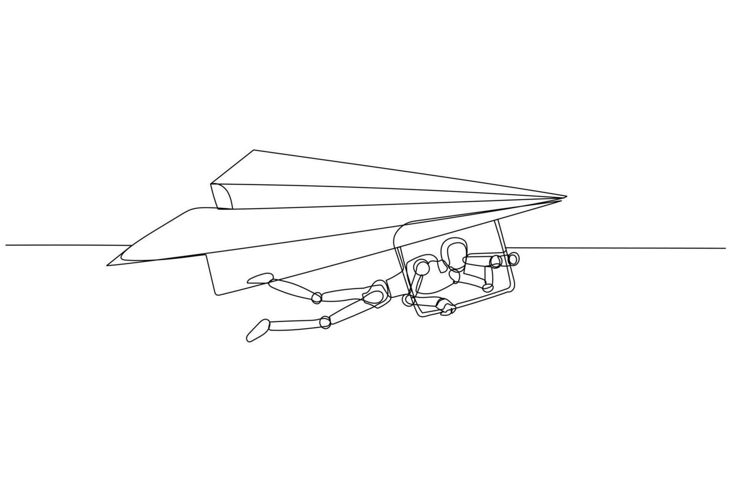 dibujos animados de vector robot chatbot,ai en Ciencias y negocio volador papel avión a ver futuro