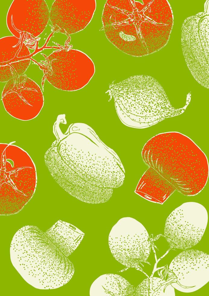 Vegetables illustration sketch style with spray texture vector