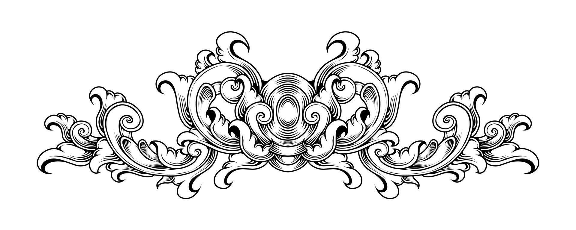 Line art classic ornament design engraving vector