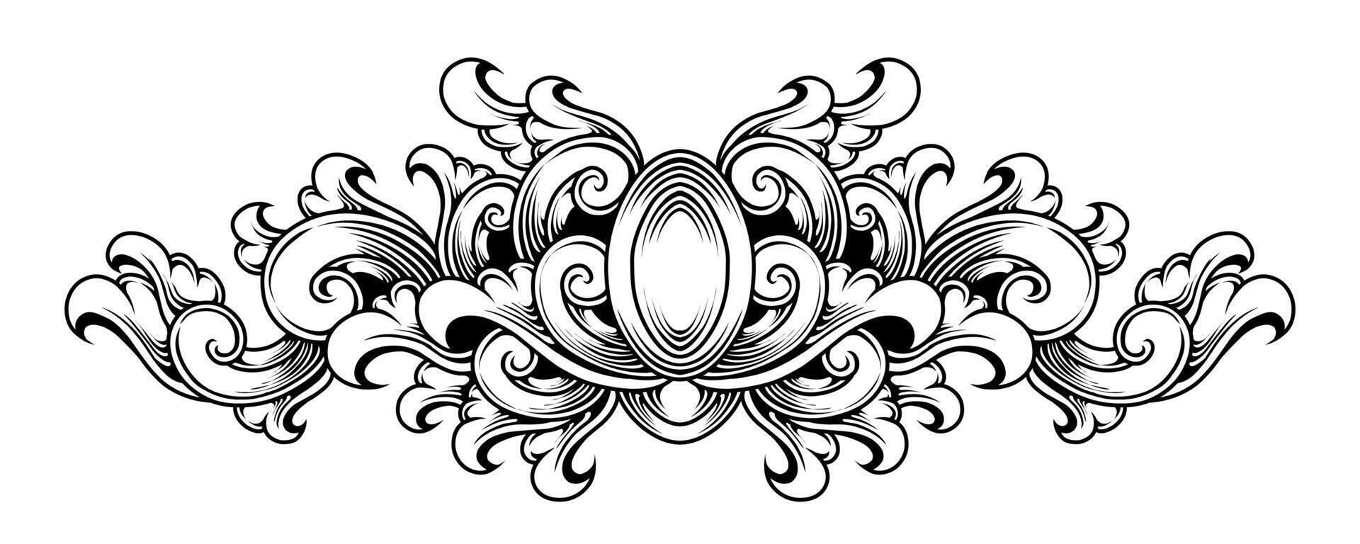 Line art classic ornament design engraving vector