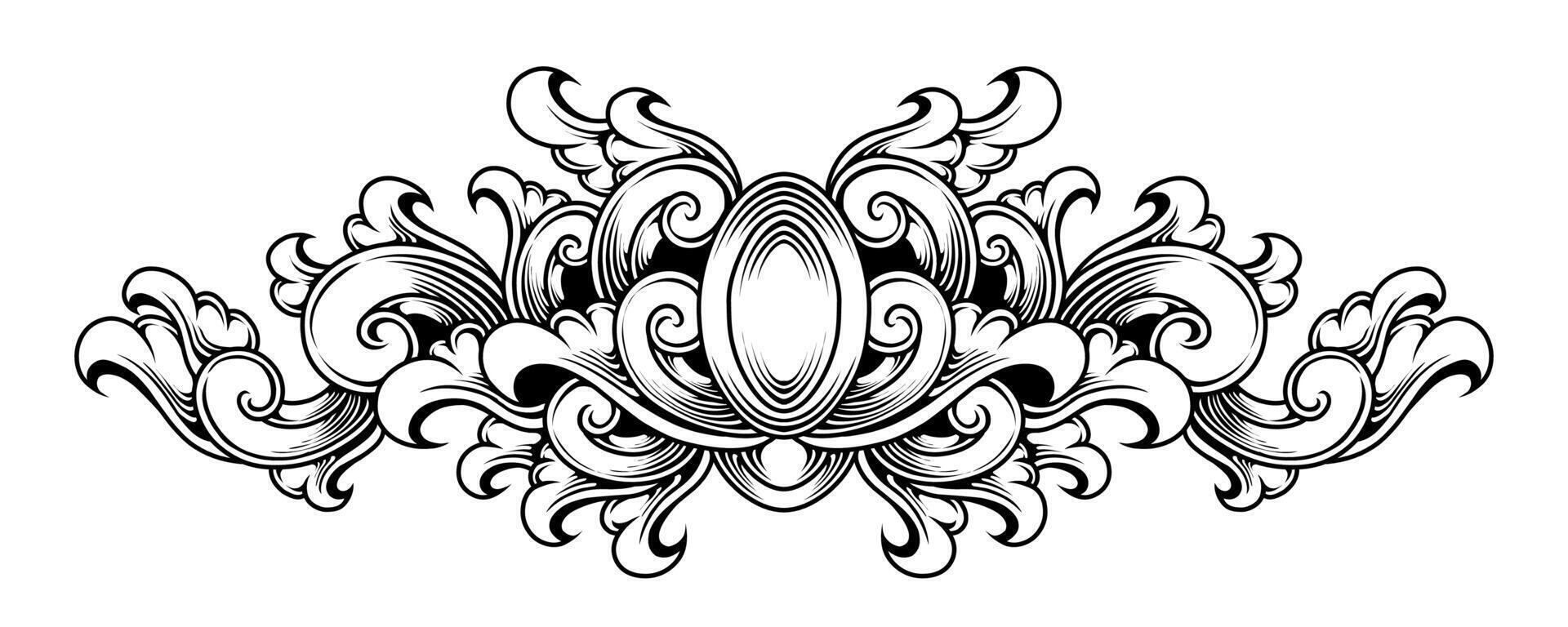 Line art classic ornament design engraving vector