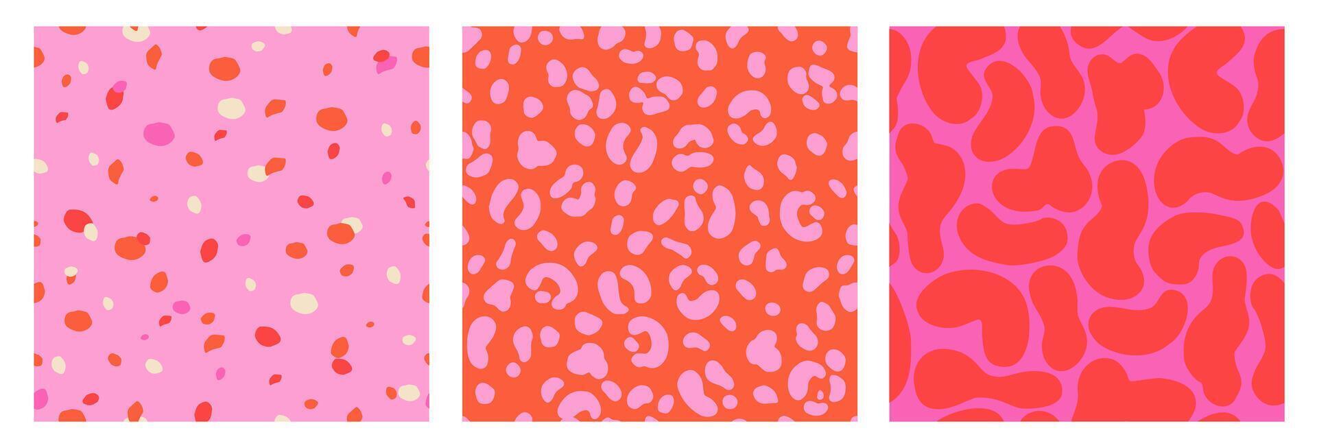 Set of Abstract Leopard Skin Seamless Patterns. Animal print. Colorful flat design ornament for background, textile, poster, cover, wallpaper. Vector illustration.