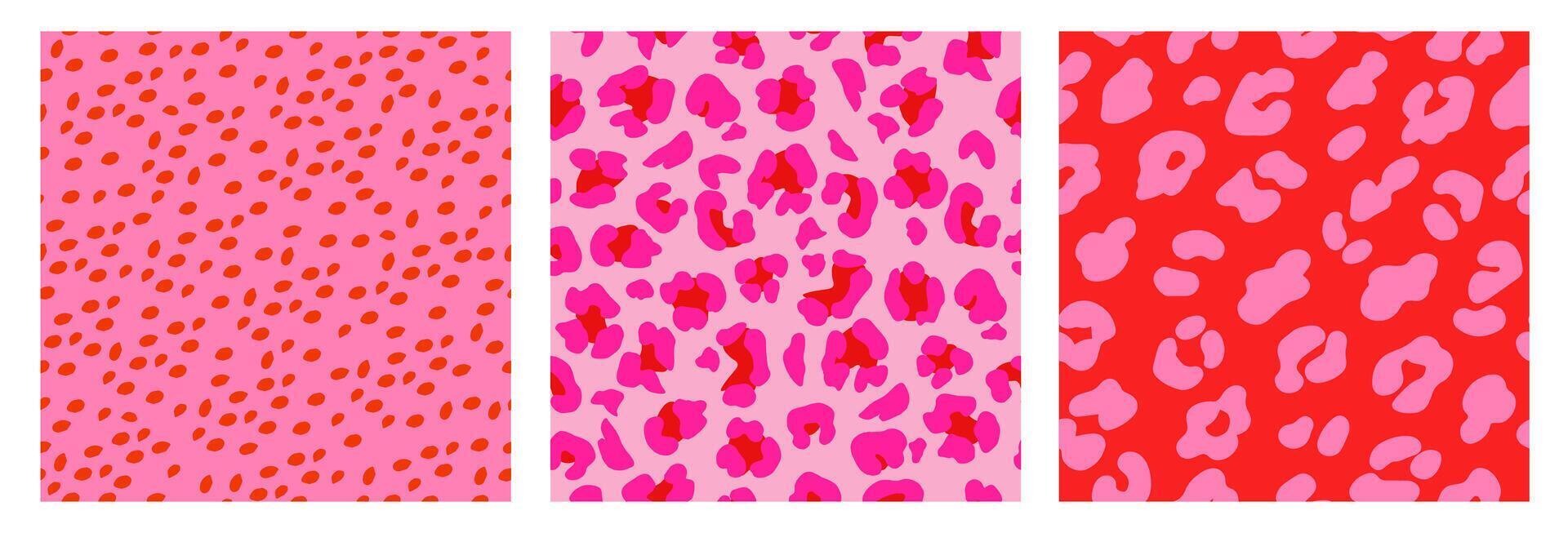 Set of Abstract Leopard Skin Seamless Patterns. Animal print. Colorful flat design ornament for background, textile, poster, cover, wallpaper. Vector illustration.