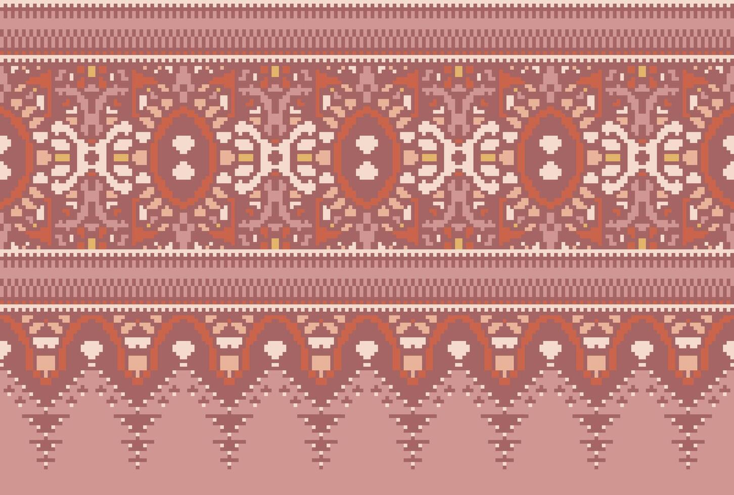 Cross Stitch. Geometric ethnic patterns. Design for Saree, Patola, Sari, Dupatta, Vyshyvanka, rushnyk, dupatta, Clothing, fabric, batik, Knitwear, Embroidery, Ikkat, Pixel pattern. Traditional Design. vector