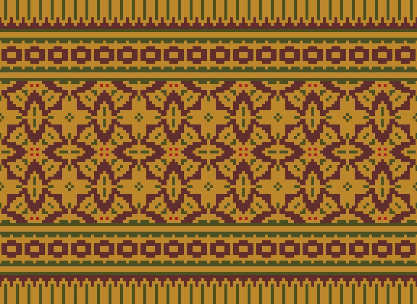 Cross Stitch Embroidery. Ethnic Patterns. Native Style. Traditional Design for texture, textile, fabric, clothing, Knitwear, print. Geometric Pixel Horizontal Seamless Vector. vector