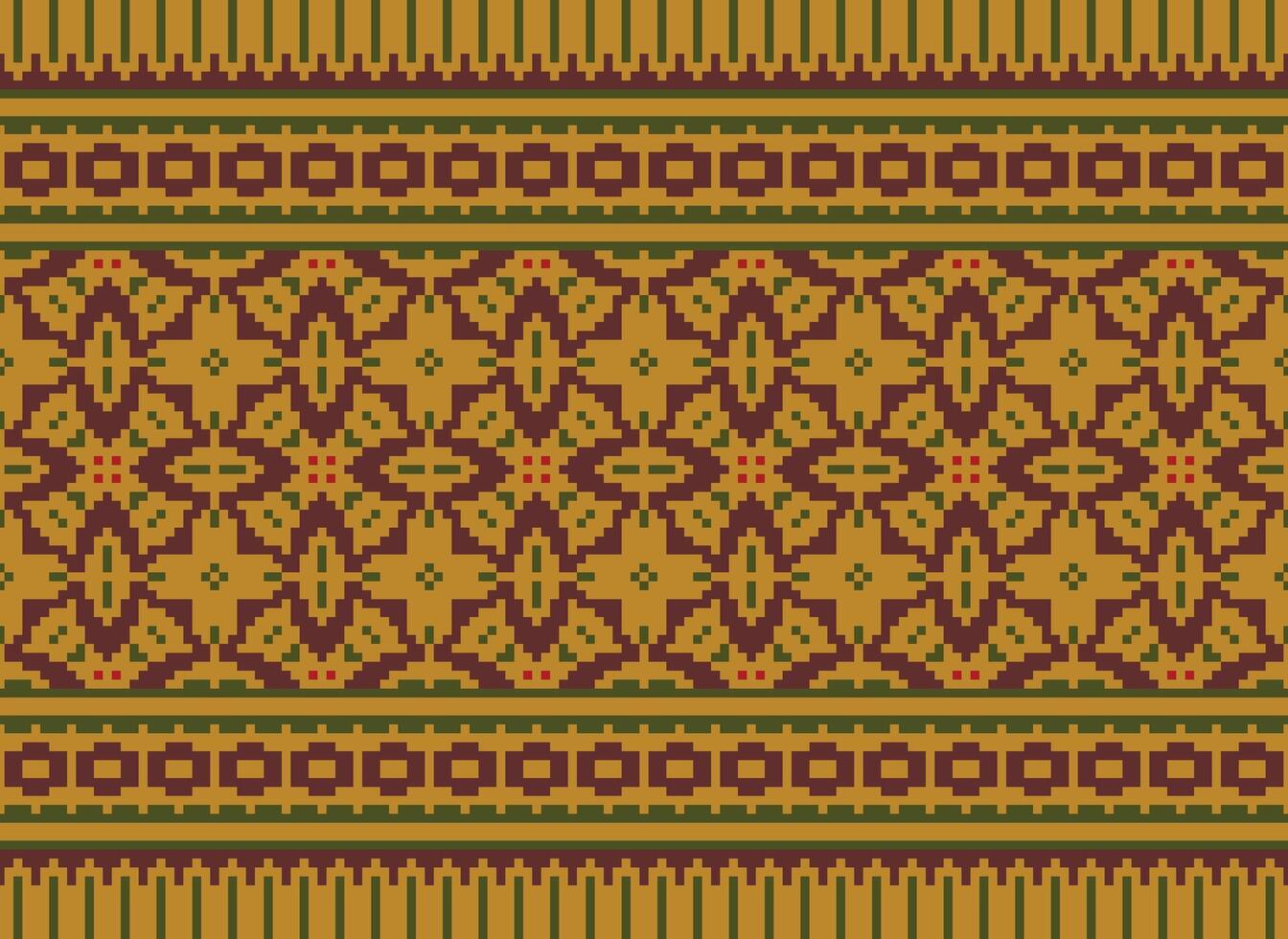 Cross Stitch Embroidery. Ethnic Patterns. Native Style. Traditional Design for texture, textile, fabric, clothing, Knitwear, print. Geometric Pixel Horizontal Seamless Vector. vector