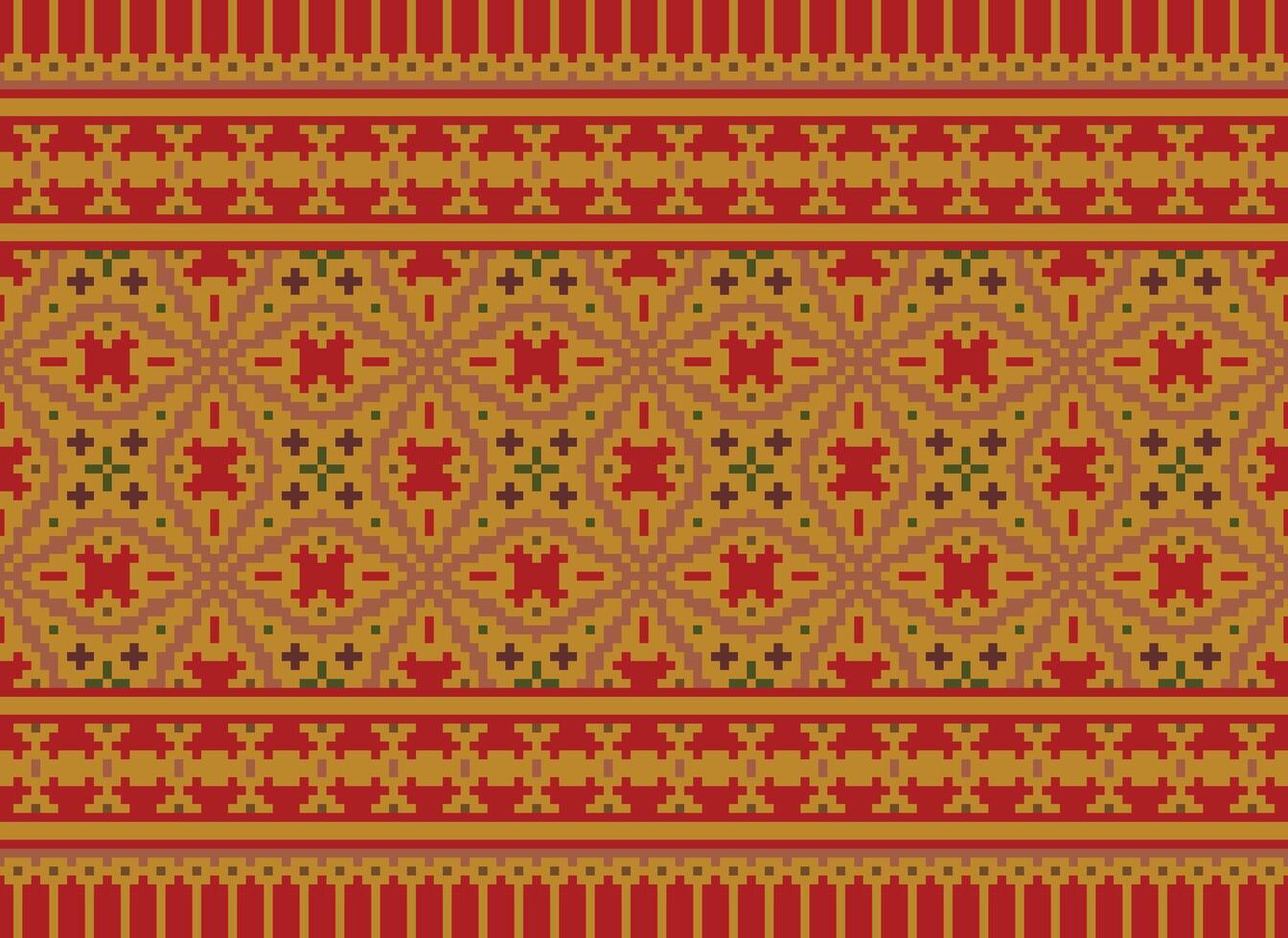 Cross Stitch Embroidery. Ethnic Patterns. Native Style. Traditional Design for texture, textile, fabric, clothing, Knitwear, print. Geometric Pixel Horizontal Seamless Vector. vector