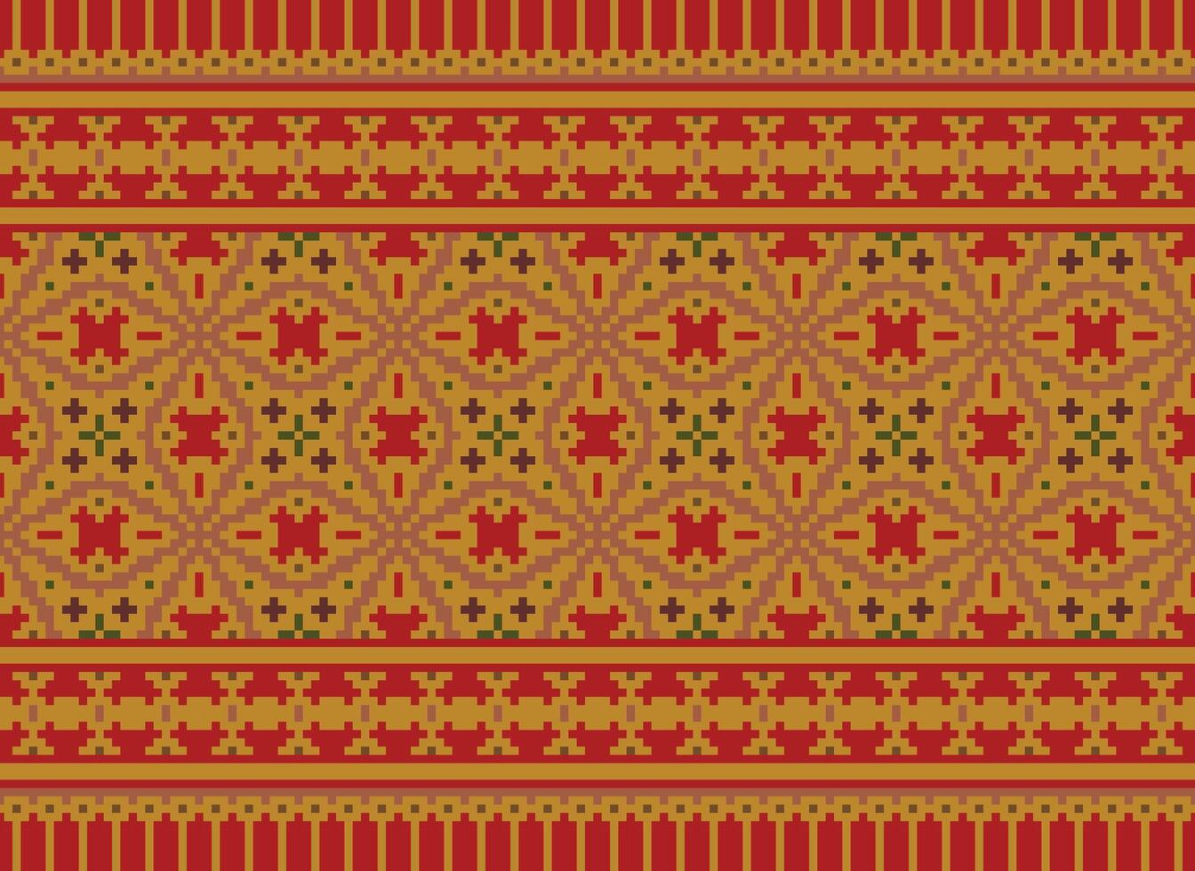 Cross Stitch Embroidery. Ethnic Patterns. Native Style. Traditional Design for texture, textile, fabric, clothing, Knitwear, print. Geometric Pixel Horizontal Seamless Vector. vector