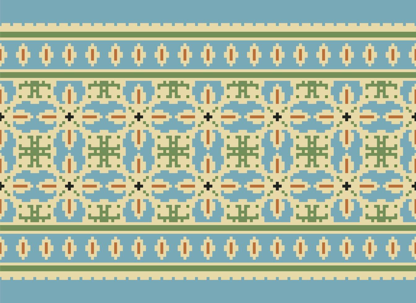Cross Stitch Embroidery. Ethnic Patterns. Native Style. Traditional Design for texture, textile, fabric, clothing, Knitwear, print. Geometric Pixel Horizontal Seamless Vector. vector