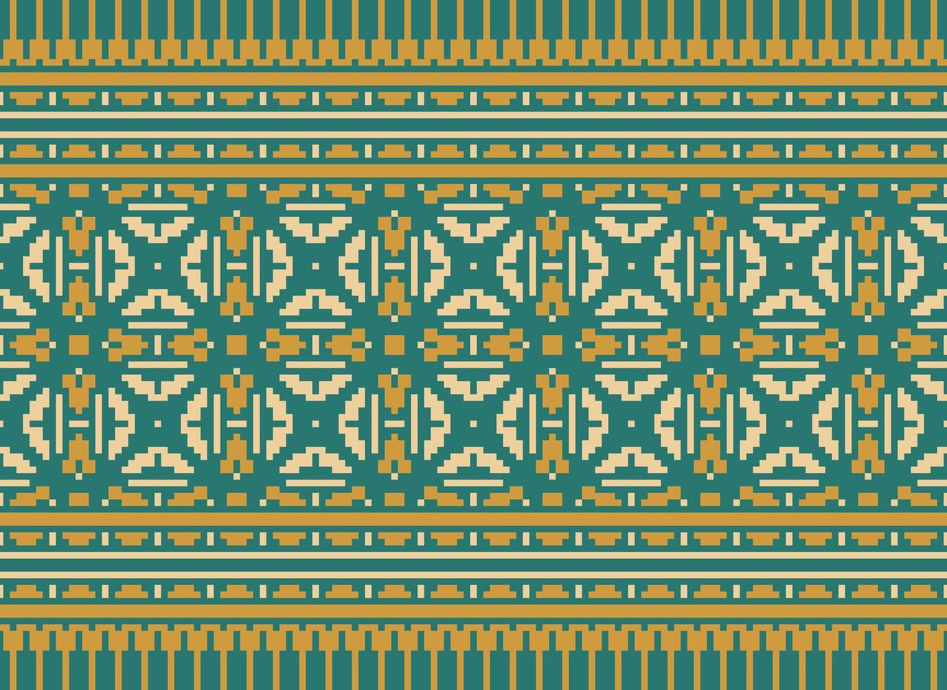 Cross Stitch Embroidery. Ethnic Patterns. Native Style. Traditional Design for texture, textile, fabric, clothing, Knitwear, print. Geometric Pixel Horizontal Seamless Vector. vector