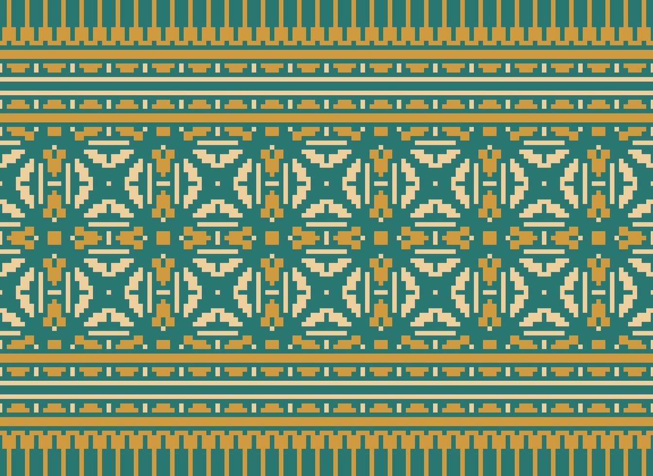 Cross Stitch Embroidery. Ethnic Patterns. Native Style. Traditional Design for texture, textile, fabric, clothing, Knitwear, print. Geometric Pixel Horizontal Seamless Vector. vector