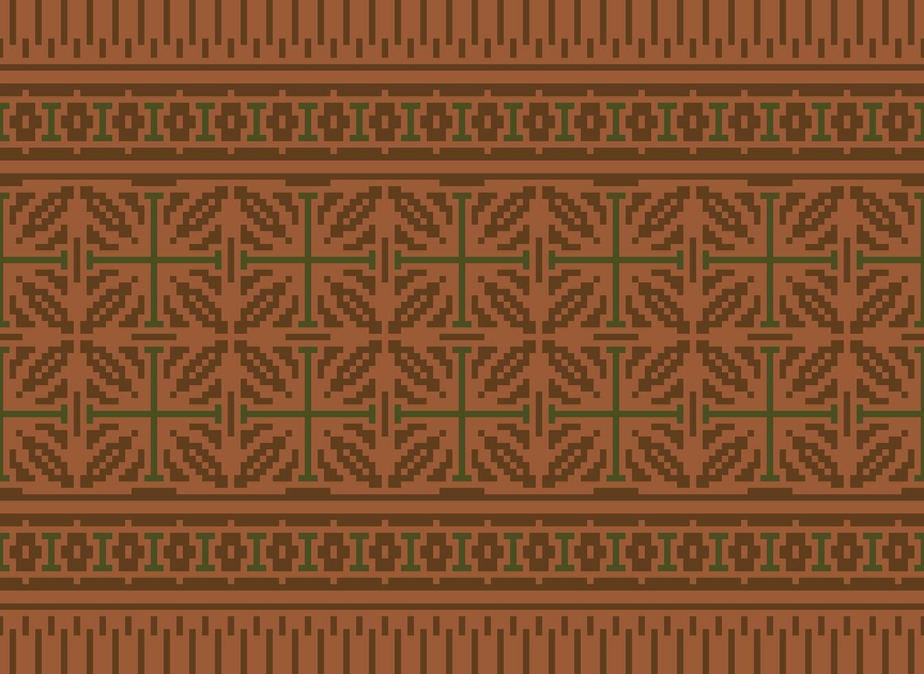 Cross Stitch Embroidery. Ethnic Patterns. Native Style. Traditional Design for texture, textile, fabric, clothing, Knitwear, print. Geometric Pixel Horizontal Seamless Vector. vector
