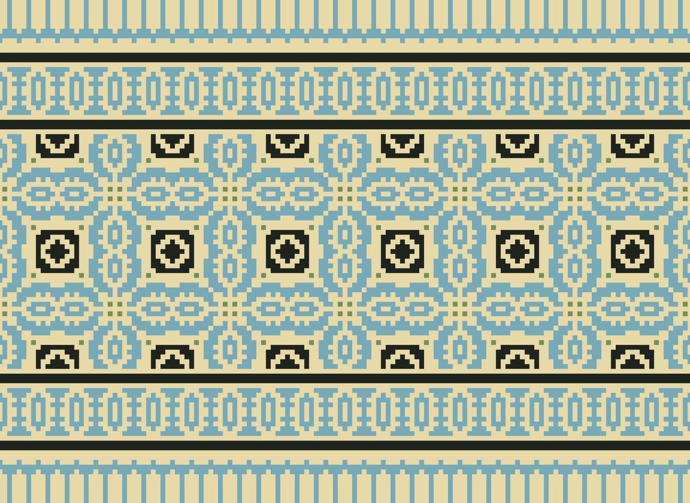 Cross Stitch Embroidery. Ethnic Patterns. Native Style. Traditional Design for texture, textile, fabric, clothing, Knitwear, print. Geometric Pixel Horizontal Seamless Vector. vector