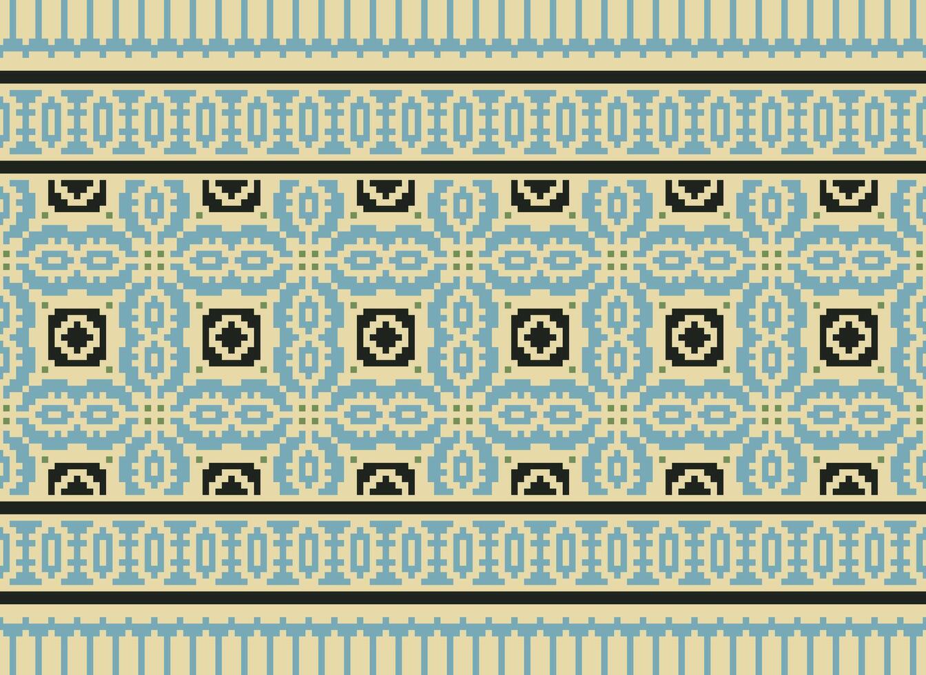 Cross Stitch Embroidery. Ethnic Patterns. Native Style. Traditional Design for texture, textile, fabric, clothing, Knitwear, print. Geometric Pixel Horizontal Seamless Vector. vector