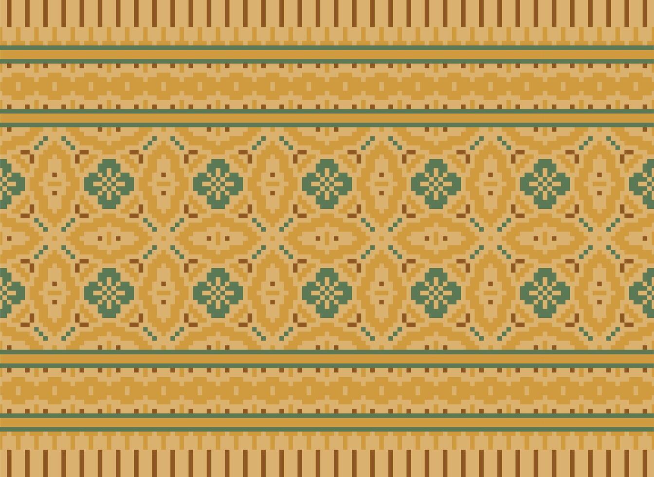 Cross Stitch Embroidery. Ethnic Patterns. Native Style. Traditional Design for texture, textile, fabric, clothing, Knitwear, print. Geometric Pixel Horizontal Seamless Vector. vector