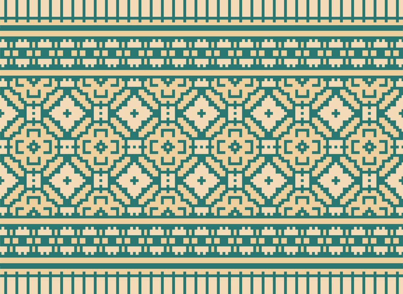 Cross Stitch Embroidery. Ethnic Patterns. Native Style. Traditional Design for texture, textile, fabric, clothing, Knitwear, print. Geometric Pixel Horizontal Seamless Vector. vector