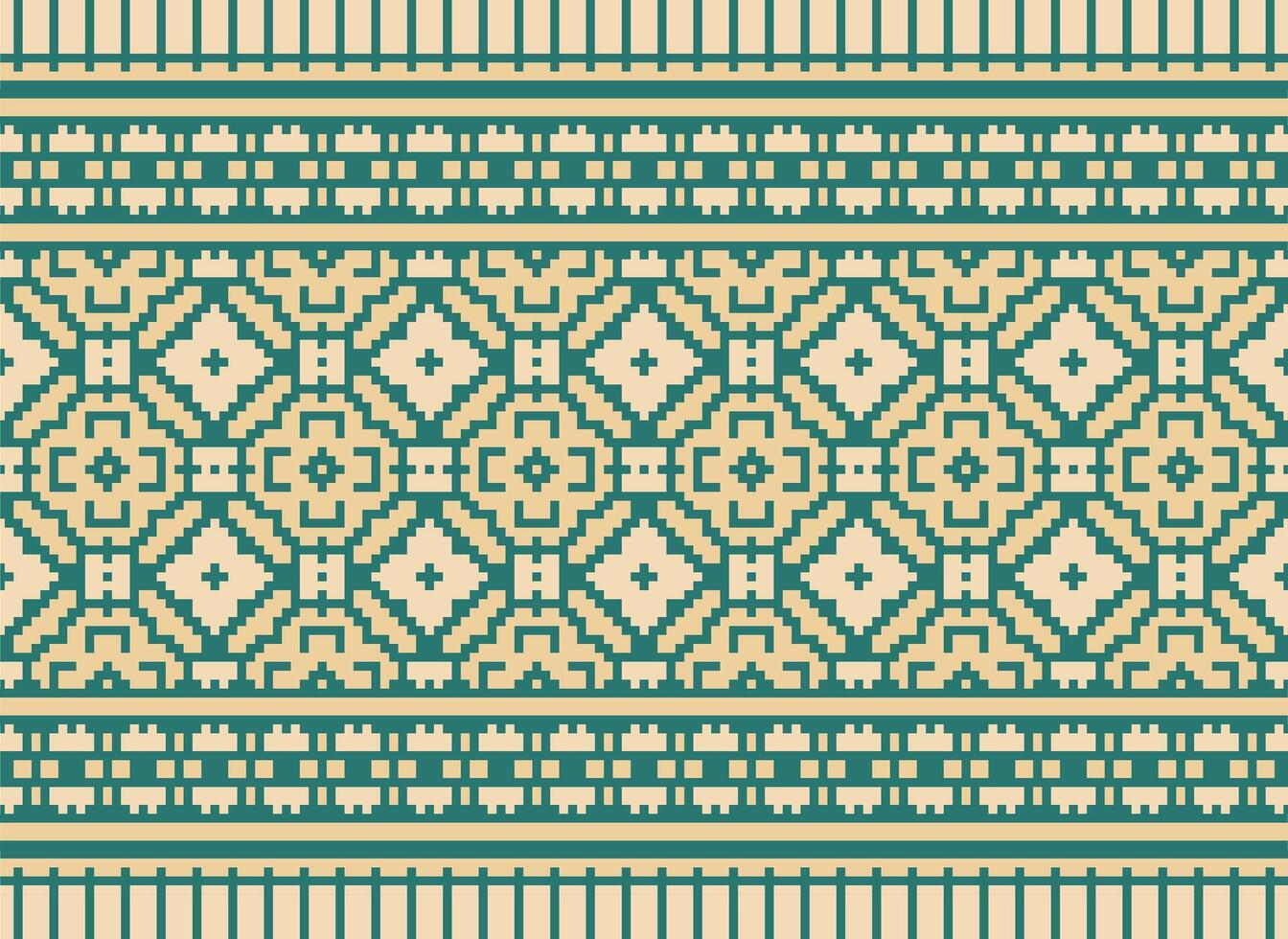 Cross Stitch Embroidery. Ethnic Patterns. Native Style. Traditional Design for texture, textile, fabric, clothing, Knitwear, print. Geometric Pixel Horizontal Seamless Vector. vector