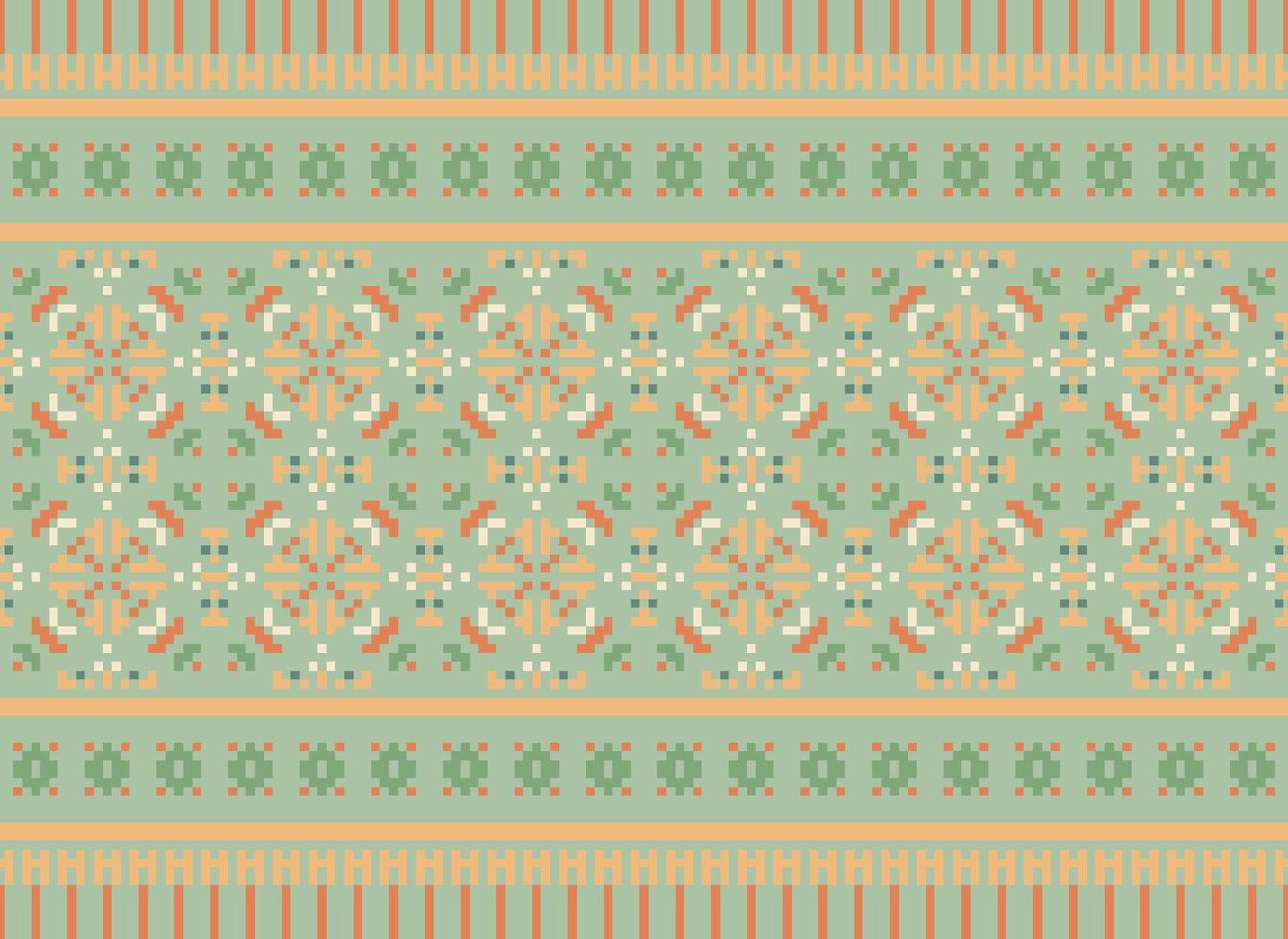 Ethnic Geometric Seamless Fabric Pattern Cross Stitch. Ikat Embroidery Oriental Pixel Pattern Cream Background. Abstract,vector,illustration. Texture,cross Stitch,scarf,decoration,motifs,wallpaper. vector