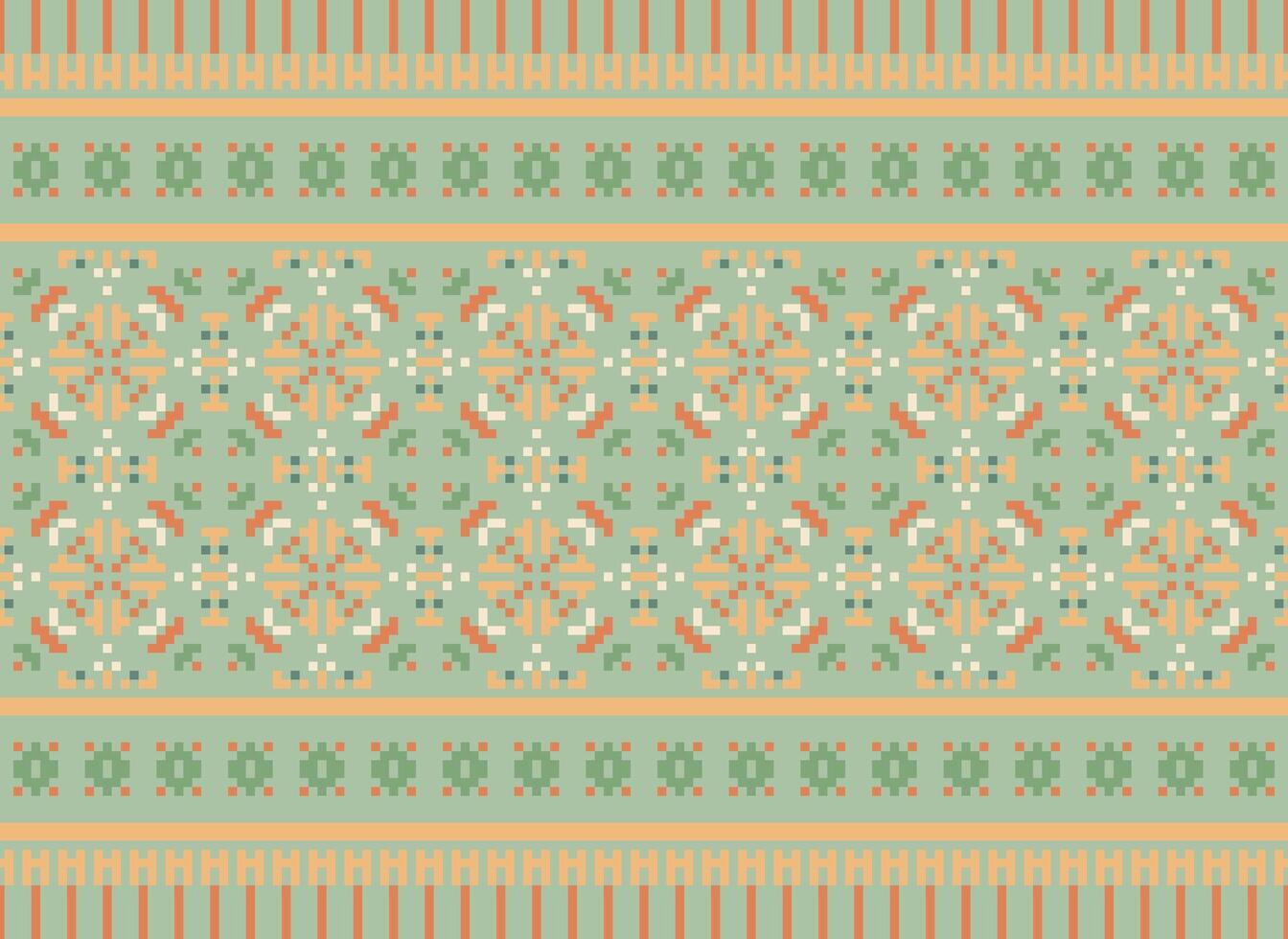 Ethnic Geometric Seamless Fabric Pattern Cross Stitch. Ikat Embroidery Oriental Pixel Pattern Cream Background. Abstract,vector,illustration. Texture,cross Stitch,scarf,decoration,motifs,wallpaper. vector