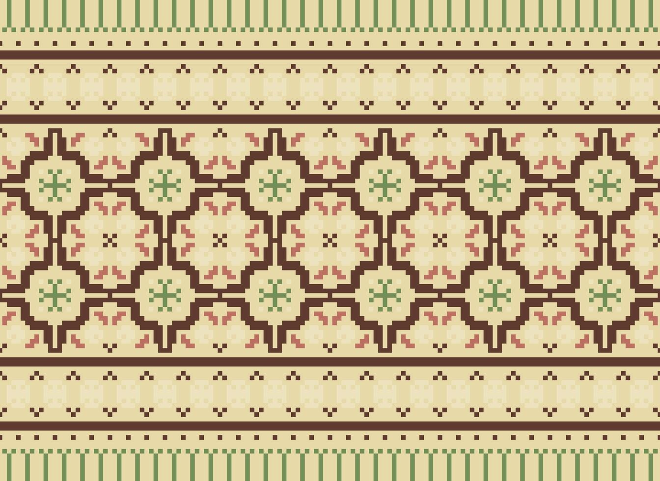 Ethnic Geometric Seamless Fabric Pattern Cross Stitch. Ikat Embroidery Oriental Pixel Pattern Cream Background. Abstract,vector,illustration. Texture,cross Stitch,scarf,decoration,motifs,wallpaper. vector