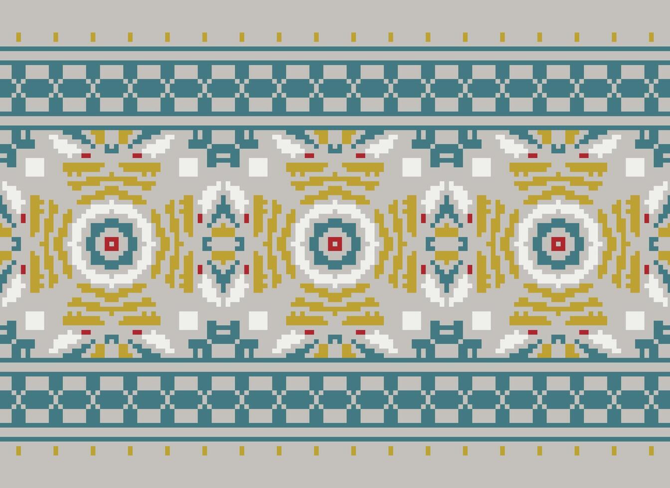 Ethnic Geometric Seamless Fabric Pattern Cross Stitch. Ikat Embroidery Oriental Pixel Pattern Cream Background. Abstract,vector,illustration. Texture,cross Stitch,scarf,decoration,motifs,wallpaper. vector