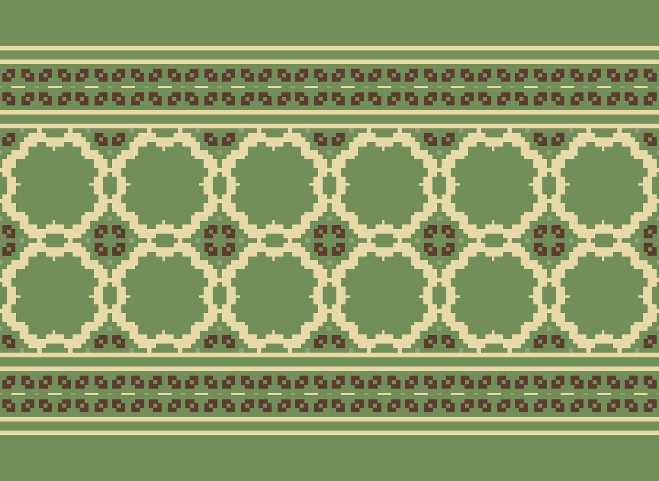 Ethnic Geometric Seamless Fabric Pattern Cross Stitch. Ikat Embroidery Oriental Pixel Pattern Cream Background. Abstract,vector,illustration. Texture,cross Stitch,scarf,decoration,motifs,wallpaper. vector