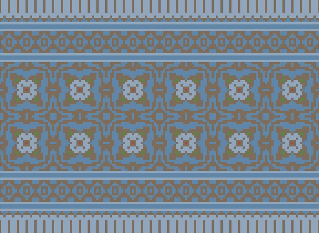 Ethnic Geometric Seamless Fabric Pattern Cross Stitch. Ikat Embroidery Oriental Pixel Pattern Cream Background. Abstract,vector,illustration. Texture,cross Stitch,scarf,decoration,motifs,wallpaper. vector