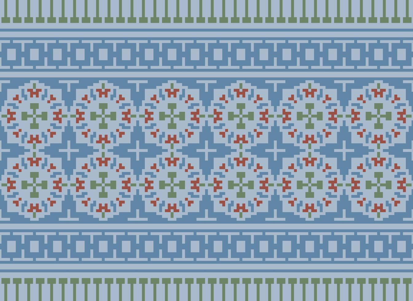Ethnic Geometric Seamless Fabric Pattern Cross Stitch. Ikat Embroidery Oriental Pixel Pattern Cream Background. Abstract,vector,illustration. Texture,cross Stitch,scarf,decoration,motifs,wallpaper. vector