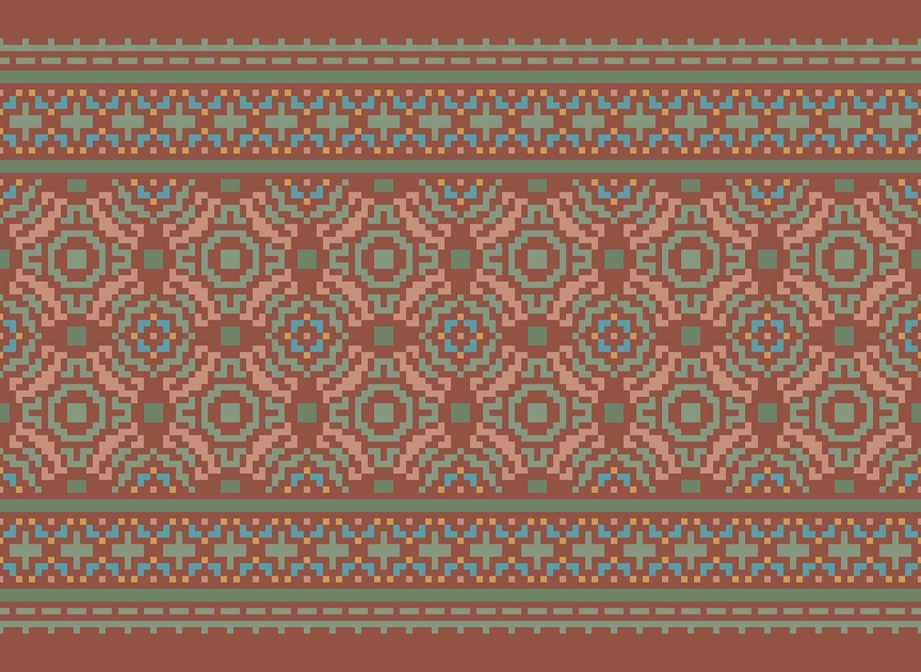 Ethnic Geometric Seamless Fabric Pattern Cross Stitch. Ikat Embroidery Oriental Pixel Pattern Cream Background. Abstract,vector,illustration. Texture,cross Stitch,scarf,decoration,motifs,wallpaper. vector