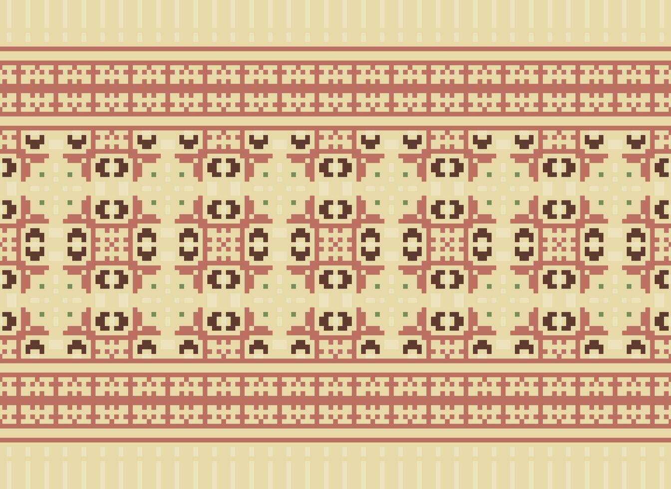 Ethnic Geometric Seamless Fabric Pattern Cross Stitch. Ikat Embroidery Oriental Pixel Pattern Cream Background. Abstract,vector,illustration. Texture,cross Stitch,scarf,decoration,motifs,wallpaper. vector