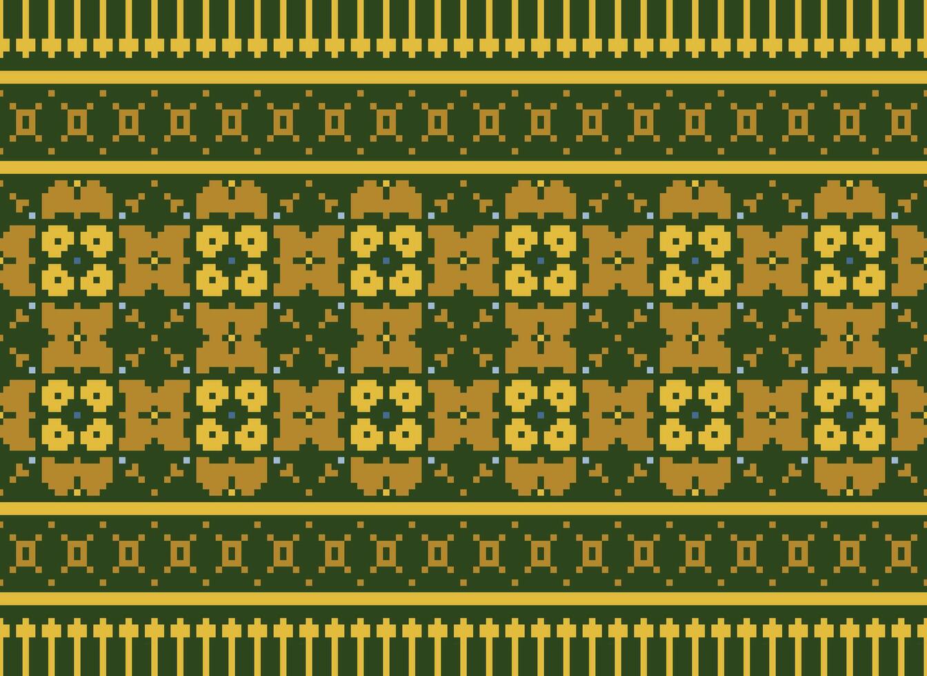 Ethnic Geometric Seamless Fabric Pattern Cross Stitch. Ikat Embroidery Oriental Pixel Pattern Cream Background. Abstract,vector,illustration. Texture,cross Stitch,scarf,decoration,motifs,wallpaper. vector