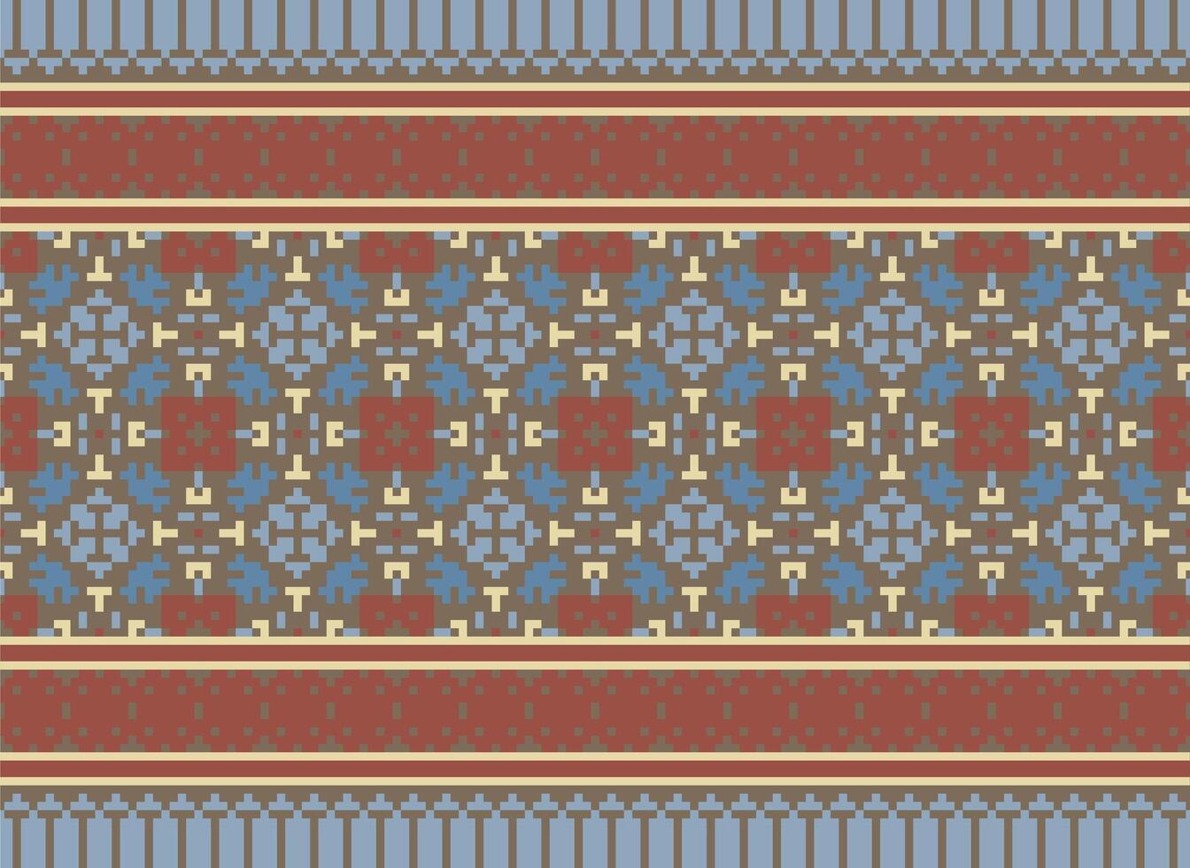 Ethnic Geometric Seamless Fabric Pattern Cross Stitch. Ikat Embroidery Oriental Pixel Pattern Cream Background. Abstract,vector,illustration. Texture,cross Stitch,scarf,decoration,motifs,wallpaper. vector