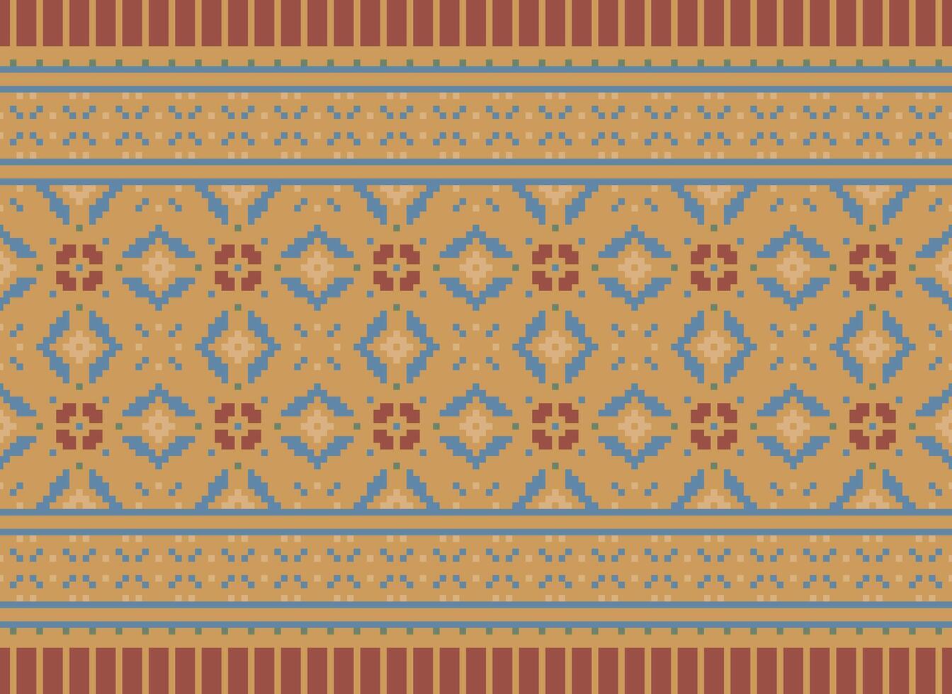 Ethnic Geometric Seamless Fabric Pattern Cross Stitch. Ikat Embroidery Oriental Pixel Pattern Cream Background. Abstract,vector,illustration. Texture,cross Stitch,scarf,decoration,motifs,wallpaper. vector