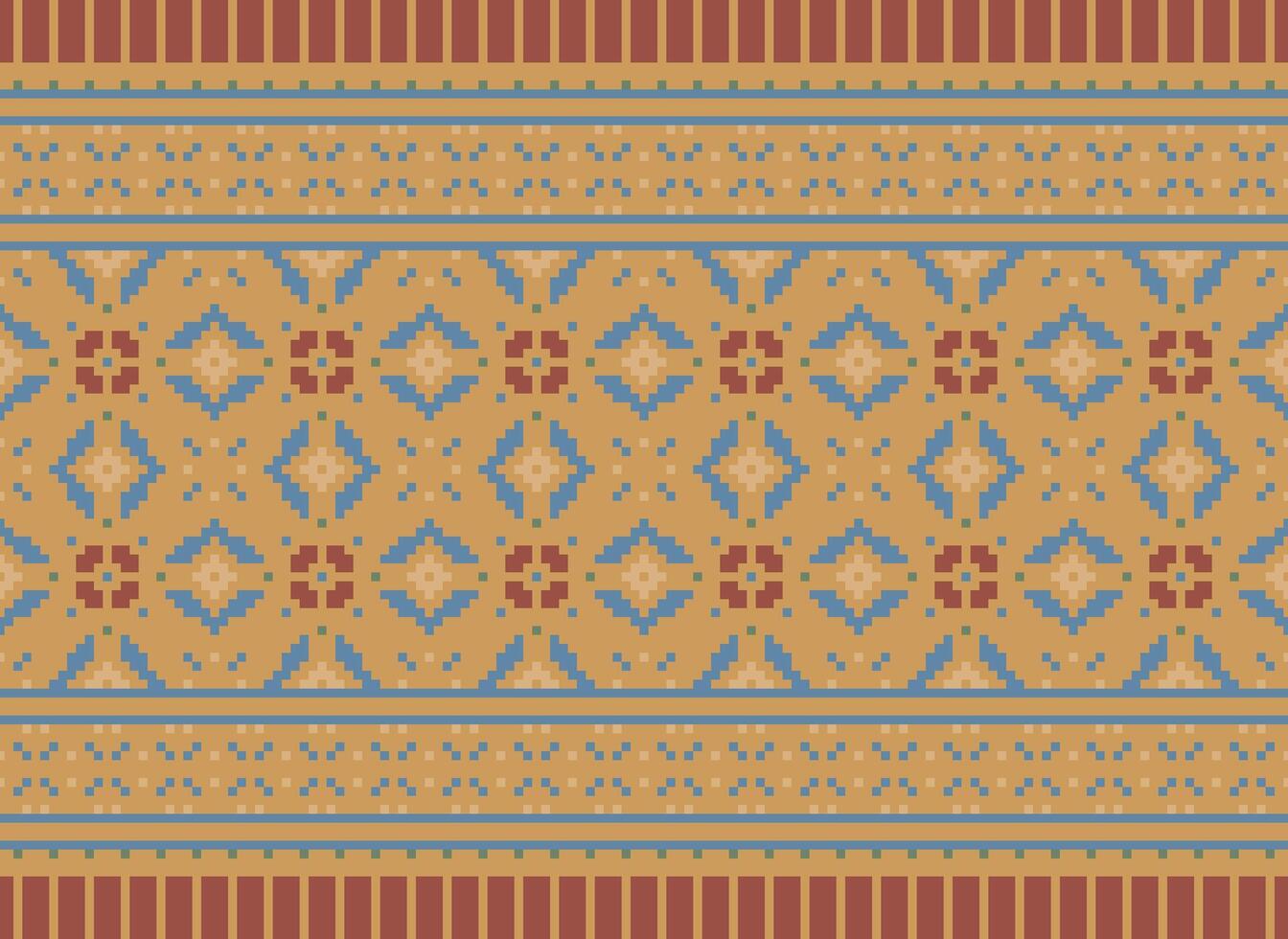 étnico geométrico sin costura tela modelo cruzar puntada. ikat bordado oriental píxel modelo crema antecedentes. resumen, vector, ilustración. textura, cruz puntada,bufanda,decoración,motivos,papel tapiz. vector