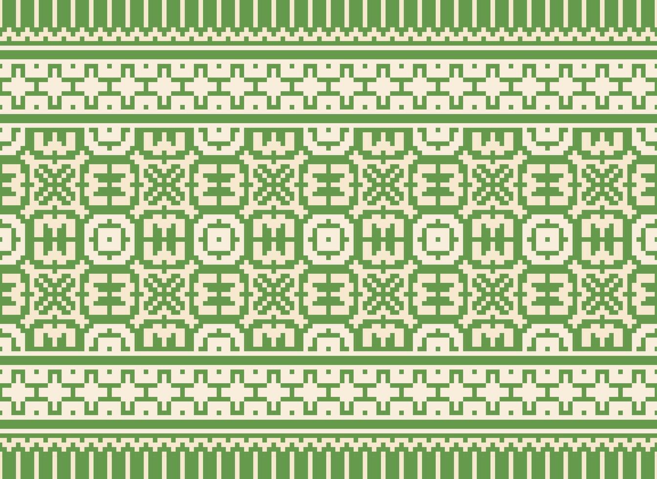 Cross Stitch. Geometric ethnic patterns. Design for Saree, Patola, Sari, Dupatta, Vyshyvanka, rushnyk, dupatta, Clothing, fabric, batik, Knitwear, Embroidery, Ikkat, Pixel pattern. Traditional Design. vector