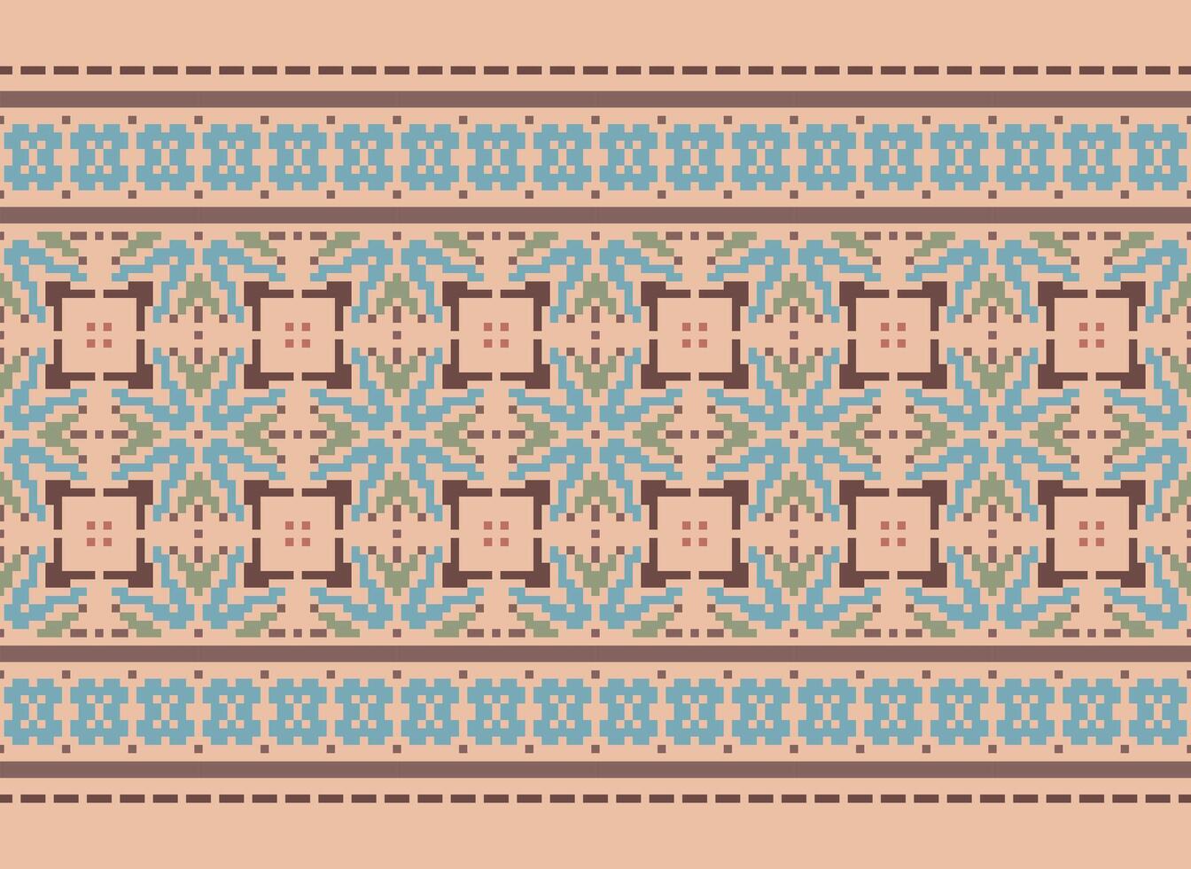 Ethnic Geometric Seamless Fabric Pattern Cross Stitch. Ikat Embroidery Oriental Pixel Pattern Cream Background. Abstract,vector,illustration. Texture,cross Stitch,scarf,decoration,motifs,wallpaper. vector