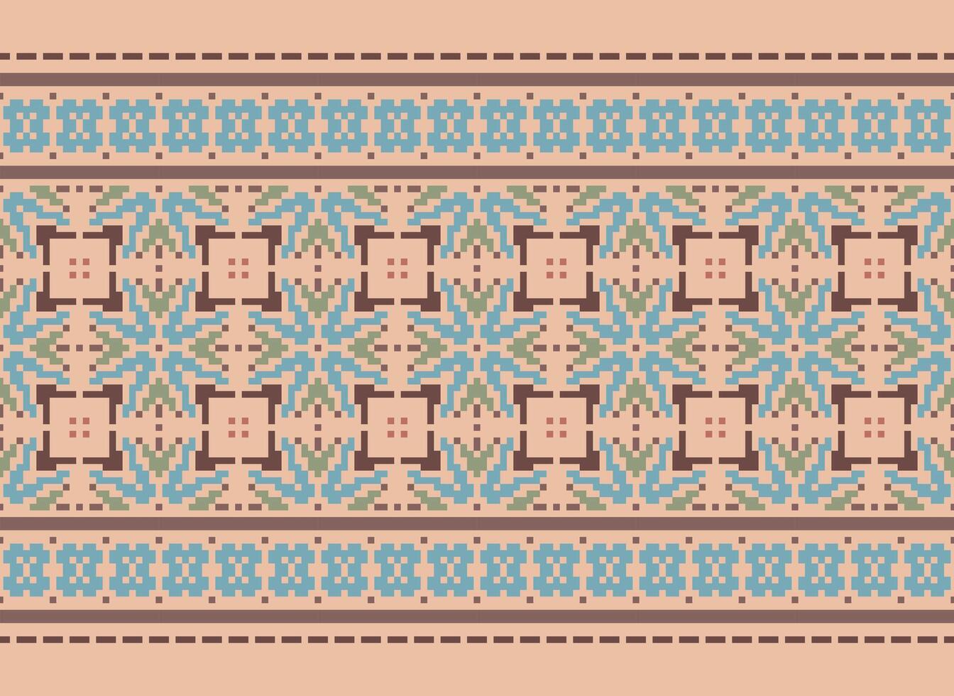 Ethnic Geometric Seamless Fabric Pattern Cross Stitch. Ikat Embroidery Oriental Pixel Pattern Cream Background. Abstract,vector,illustration. Texture,cross Stitch,scarf,decoration,motifs,wallpaper. vector