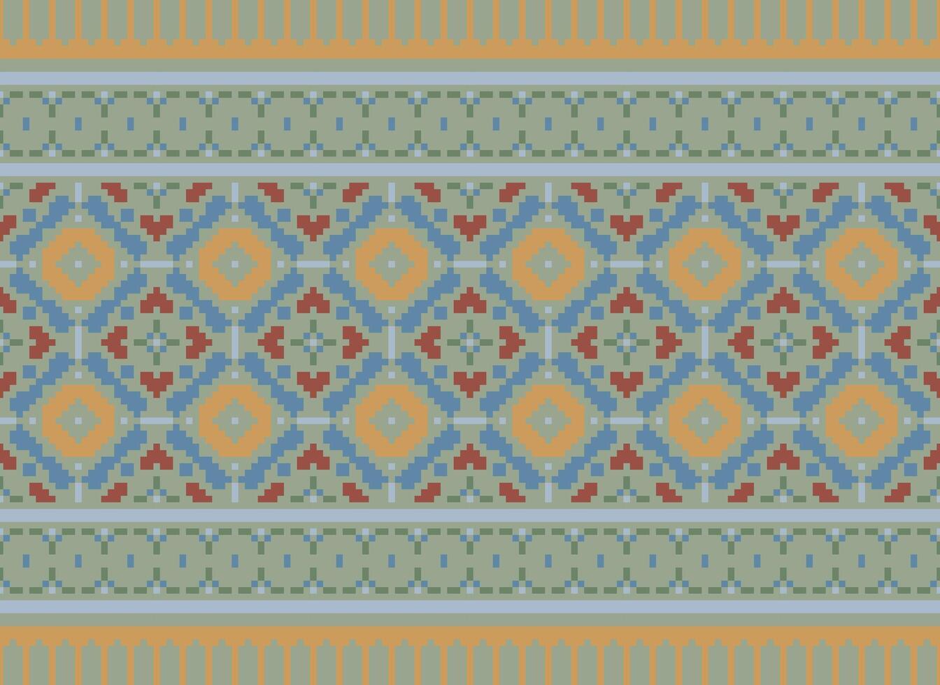 Ethnic Geometric Seamless Fabric Pattern Cross Stitch. Ikat Embroidery Oriental Pixel Pattern Cream Background. Abstract,vector,illustration. Texture,cross Stitch,scarf,decoration,motifs,wallpaper. vector