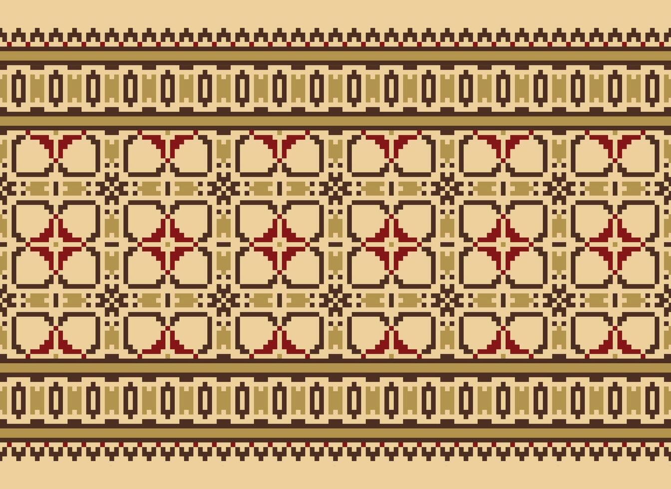 Ethnic Geometric Seamless Fabric Pattern Cross Stitch. Ikat Embroidery Oriental Pixel Pattern Cream Background. Abstract,vector,illustration. Texture,cross Stitch,scarf,decoration,motifs,wallpaper. vector