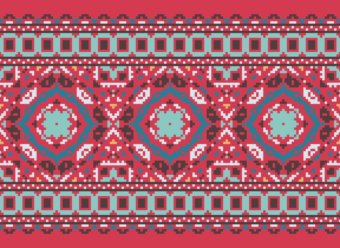 Ethnic Geometric Seamless Fabric Pattern Cross Stitch. Ikat Embroidery Oriental Pixel Pattern Cream Background. Abstract,vector,illustration. Texture,cross Stitch,scarf,decoration,motifs,wallpaper. vector