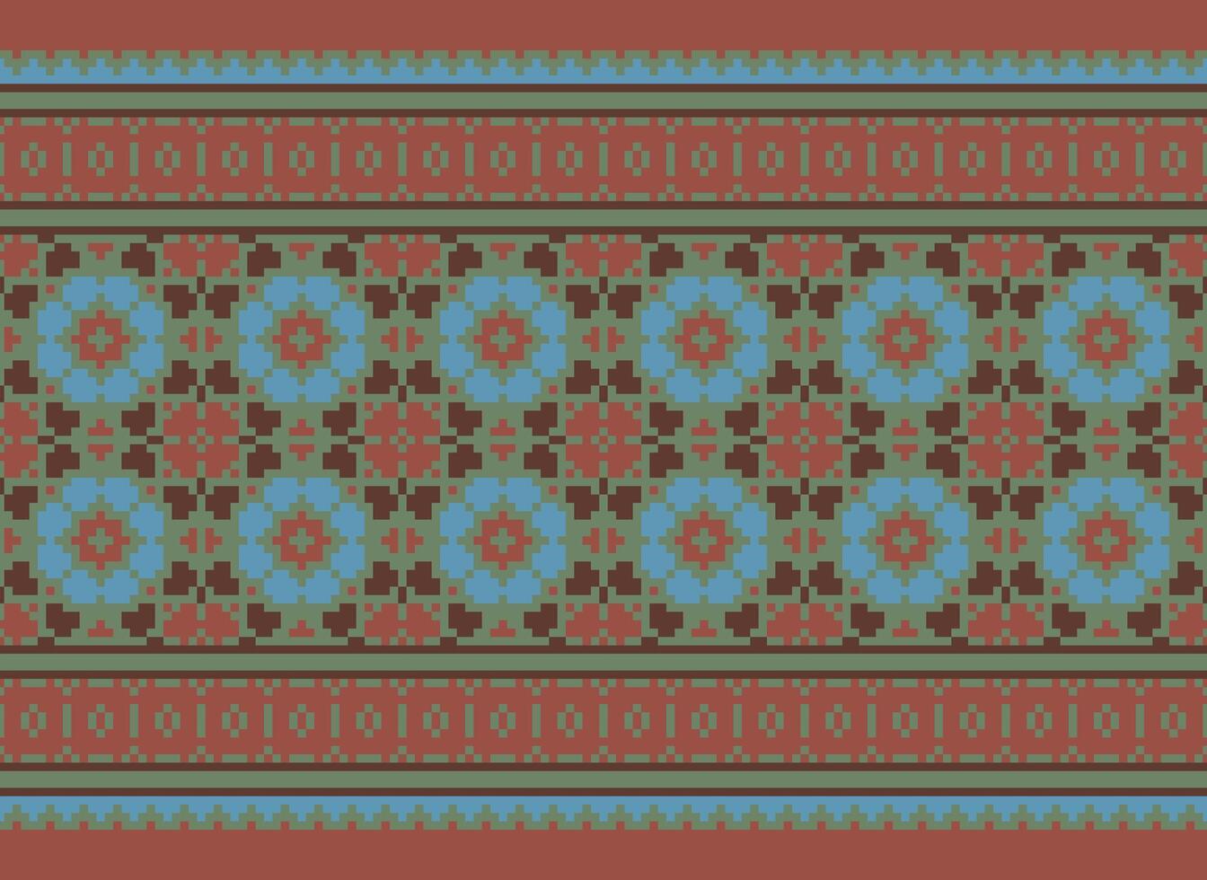 Ethnic Geometric Seamless Fabric Pattern Cross Stitch. Ikat Embroidery Oriental Pixel Pattern Cream Background. Abstract,vector,illustration. Texture,cross Stitch,scarf,decoration,motifs,wallpaper. vector
