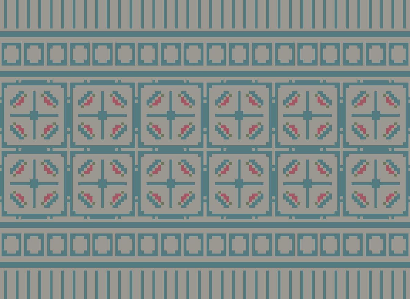 Ethnic Geometric Seamless Fabric Pattern Cross Stitch. Ikat Embroidery Oriental Pixel Pattern Cream Background. Abstract,vector,illustration. Texture,cross Stitch,scarf,decoration,motifs,wallpaper. vector