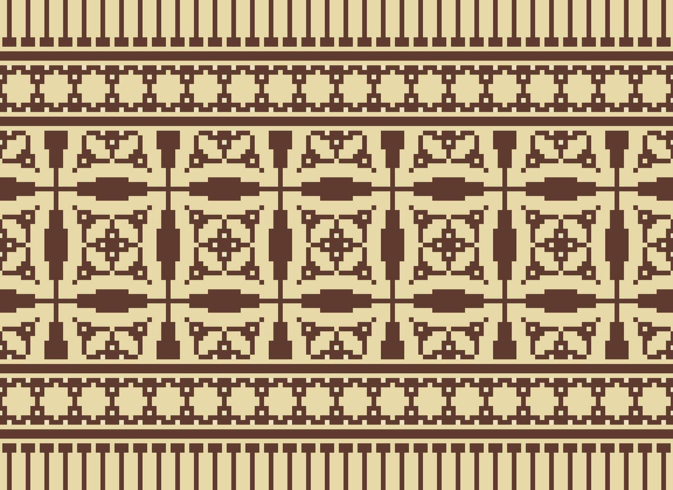 Ethnic Geometric Seamless Fabric Pattern Cross Stitch. Ikat Embroidery Oriental Pixel Pattern Cream Background. Abstract,vector,illustration. Texture,cross Stitch,scarf,decoration,motifs,wallpaper. vector