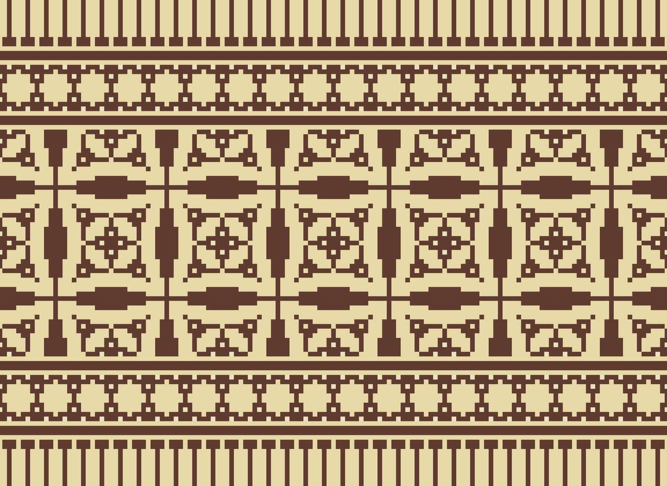 Ethnic Geometric Seamless Fabric Pattern Cross Stitch. Ikat Embroidery Oriental Pixel Pattern Cream Background. Abstract,vector,illustration. Texture,cross Stitch,scarf,decoration,motifs,wallpaper. vector