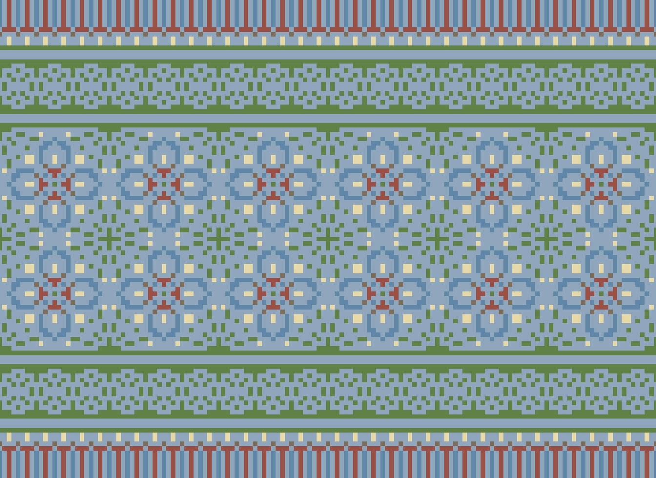 Ethnic Geometric Seamless Fabric Pattern Cross Stitch. Ikat Embroidery Oriental Pixel Pattern Cream Background. Abstract,vector,illustration. Texture,cross Stitch,scarf,decoration,motifs,wallpaper. vector