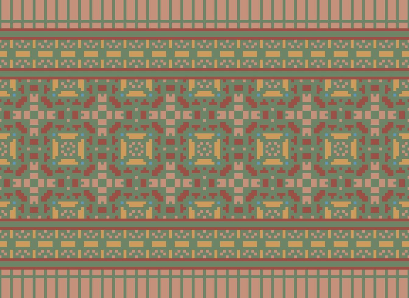 Ethnic Geometric Seamless Fabric Pattern Cross Stitch. Ikat Embroidery Oriental Pixel Pattern Cream Background. Abstract,vector,illustration. Texture,cross Stitch,scarf,decoration,motifs,wallpaper. vector