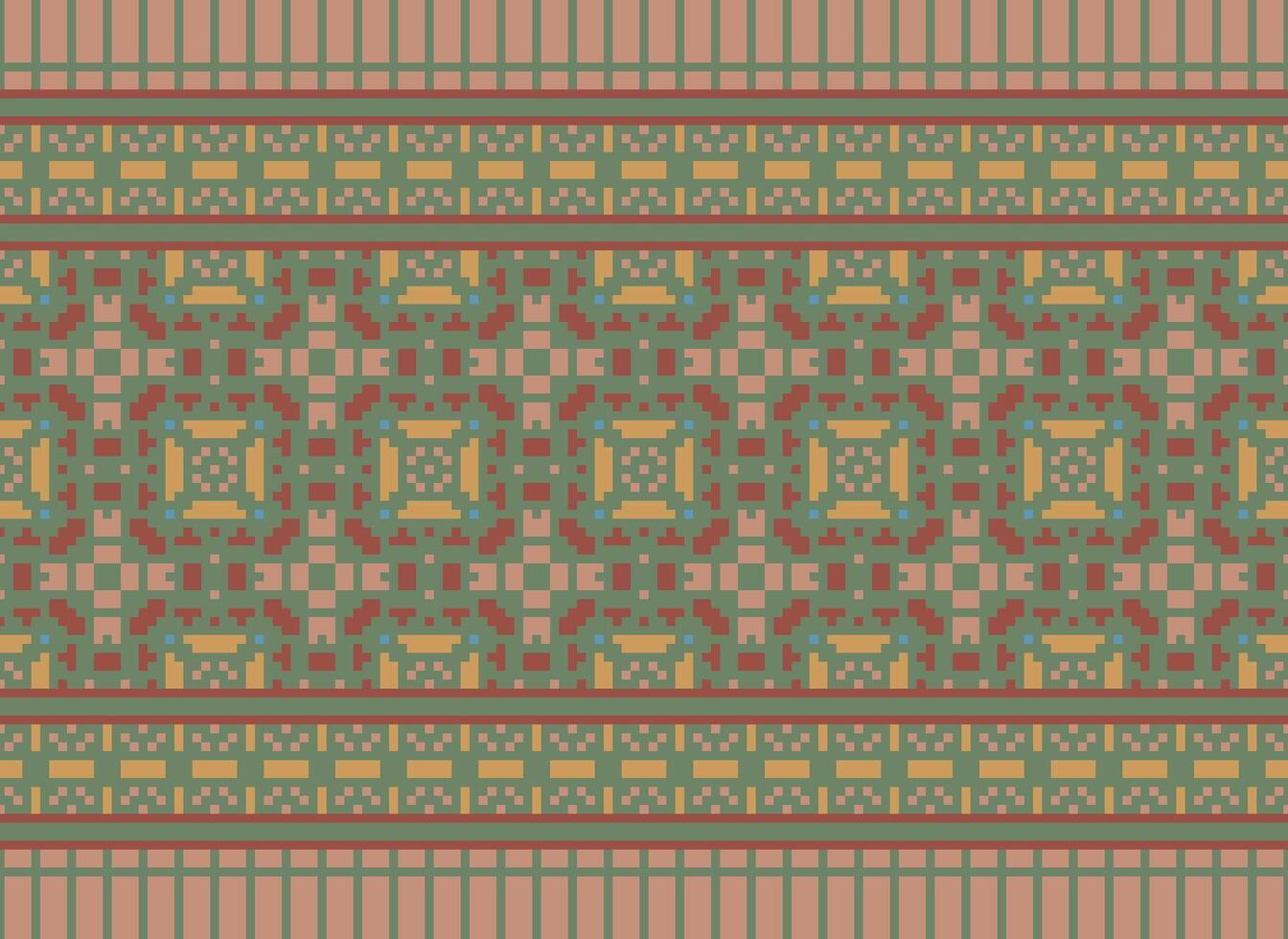 Ethnic Geometric Seamless Fabric Pattern Cross Stitch. Ikat Embroidery Oriental Pixel Pattern Cream Background. Abstract,vector,illustration. Texture,cross Stitch,scarf,decoration,motifs,wallpaper. vector