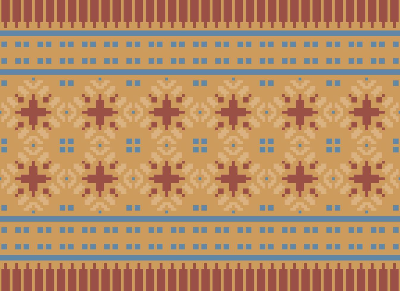 Ethnic Geometric Seamless Fabric Pattern Cross Stitch. Ikat Embroidery Oriental Pixel Pattern Cream Background. Abstract,vector,illustration. Texture,cross Stitch,scarf,decoration,motifs,wallpaper. vector